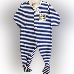 NEW SWEET POTATOES Boys NB 6Mo or 9mo Footed Blue Striped 1 piece football bear